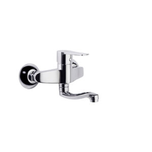 Titanium,monomando de fregadero mural con caño corto 14cm,cromo